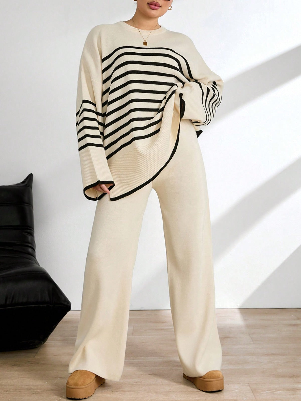 Oversize Çizgili İkili Takım