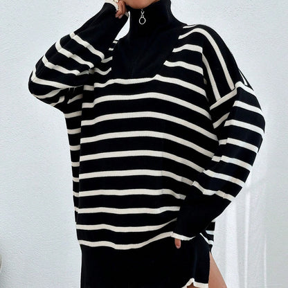 Siyah Beyaz Çizgili Triko Tunik